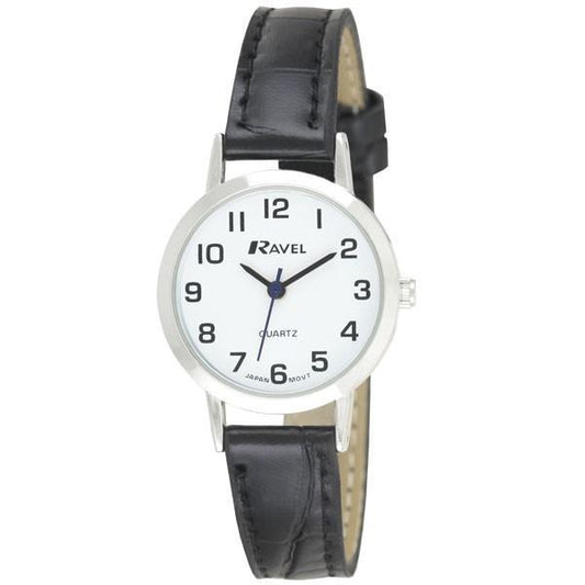 Ravel Ladies Classic Strap Watch White & Silver Dial & Black Strap R0102.02.2A