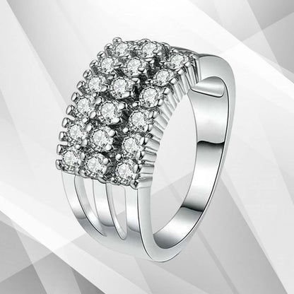 0.75Ct Round-Cut 17 Diamonds Cluster Bridal Engagement Ring 18K White Gold Over