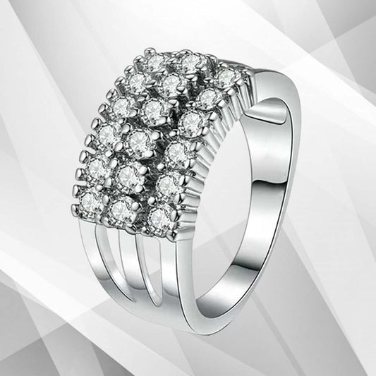 0.75Ct Round-Cut 17 Diamonds Cluster Bridal Engagement Ring 18K White Gold Over