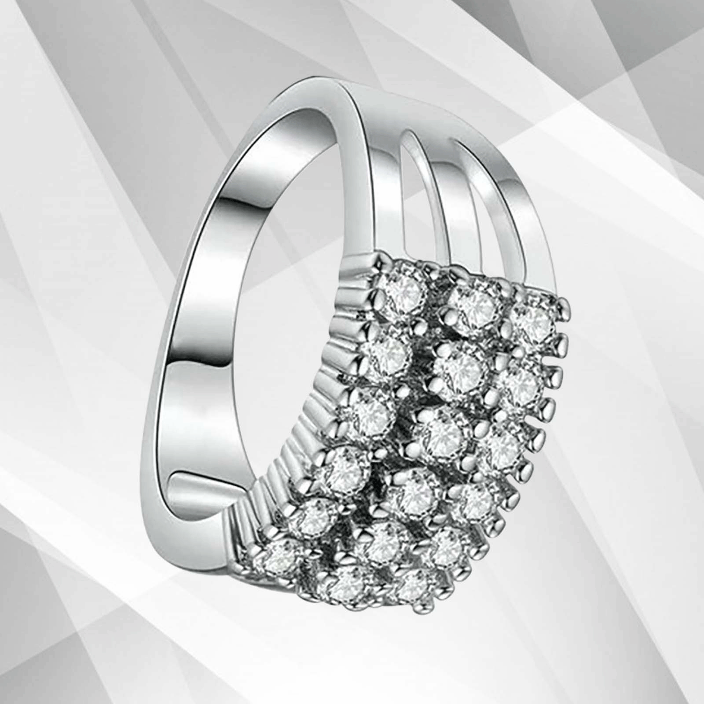 0.75Ct Round-Cut 17 Diamonds Cluster Bridal Engagement Ring 18K White Gold Over