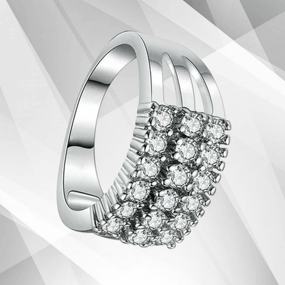 0.75Ct Round-Cut 17 Diamonds Cluster Bridal Engagement Ring 18K White Gold Over