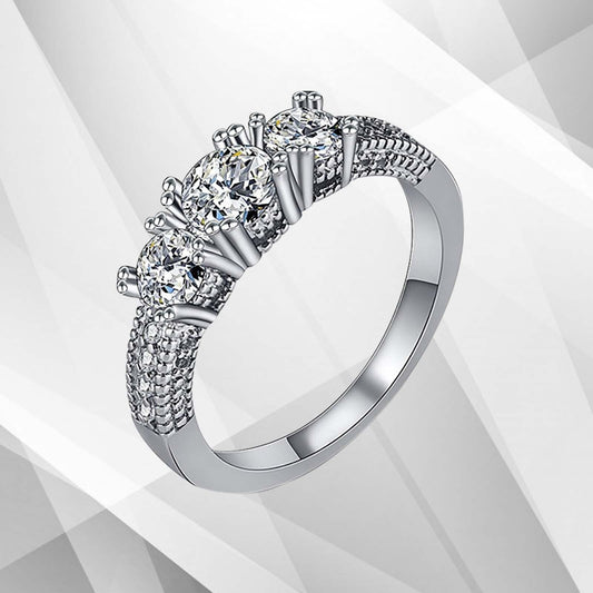 1.8Ct Round-Cut Diamonds Three Stones Bridal Engagement Ring 18K White Gold Over