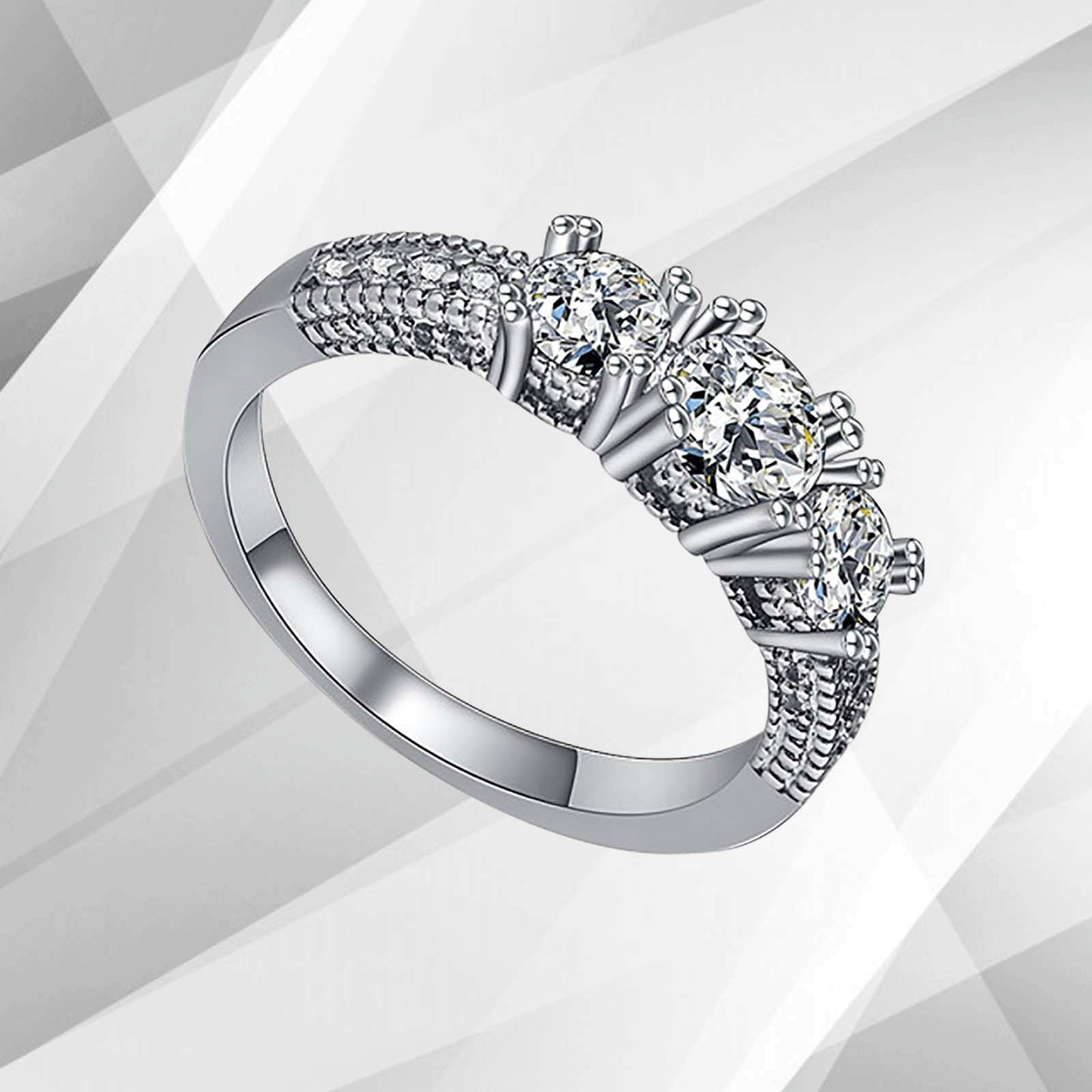 1.8Ct Round-Cut Diamonds Three Stones Bridal Engagement Ring 18K White Gold Over