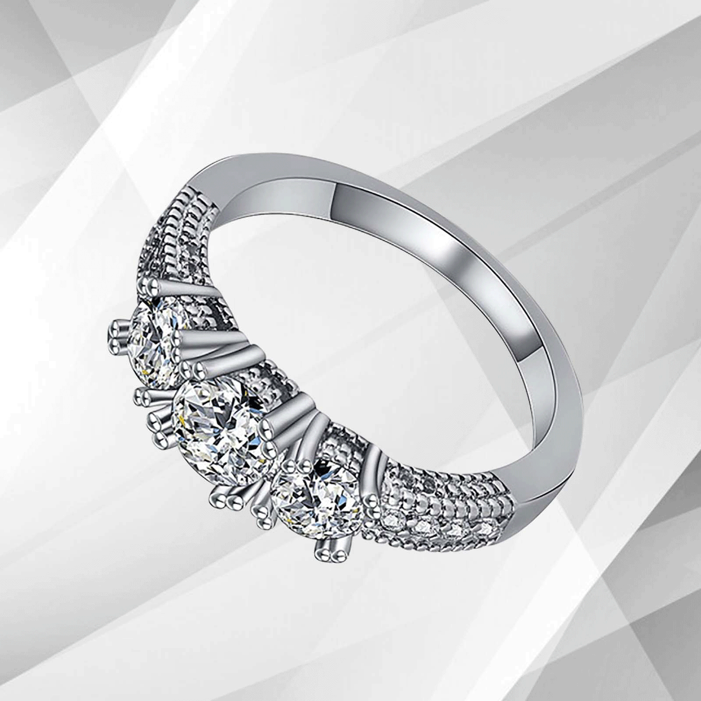 1.8Ct Round-Cut Diamonds Three Stones Bridal Engagement Ring 18K White Gold Over