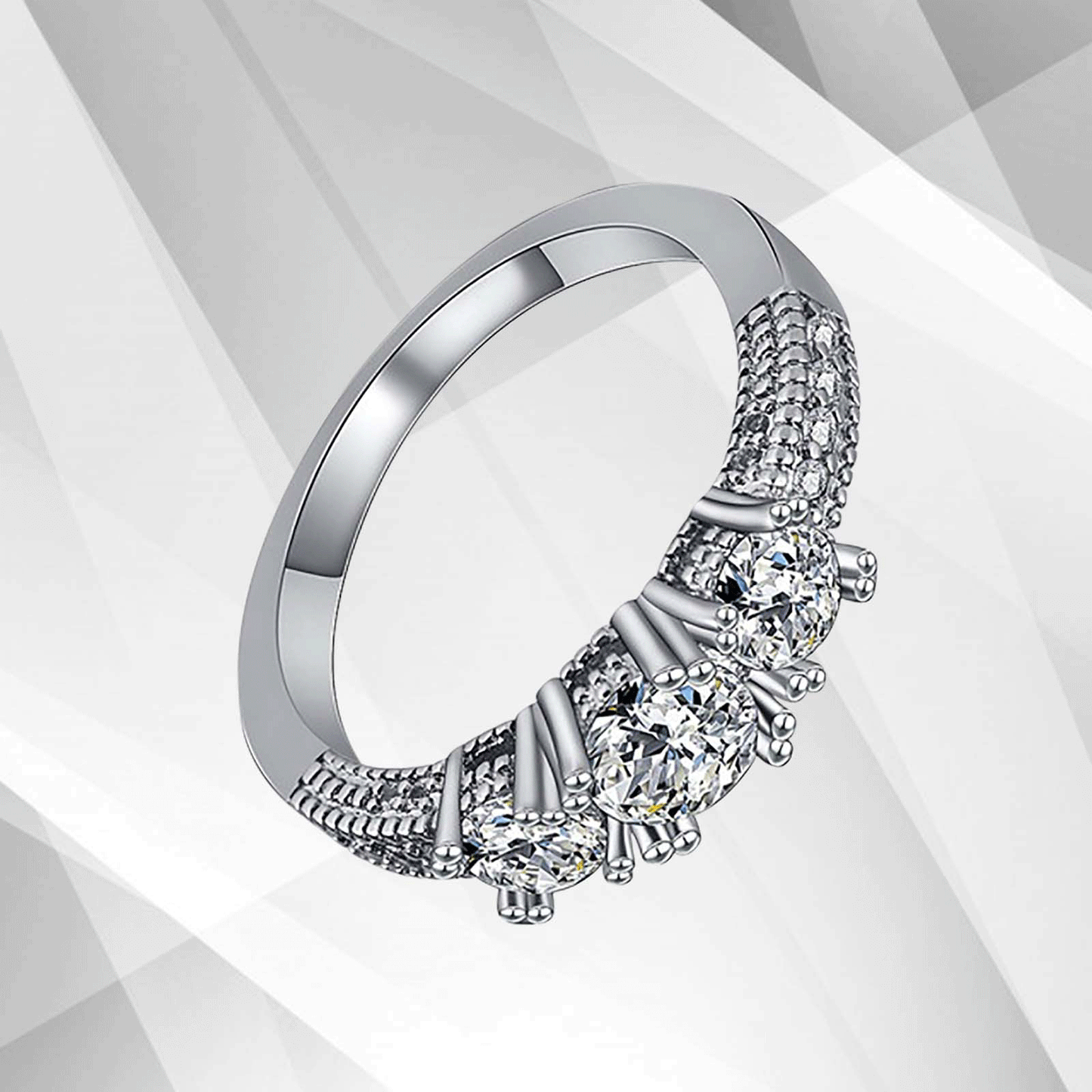 1.8Ct Round-Cut Diamonds Three Stones Bridal Engagement Ring 18K White Gold Over