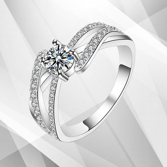 2.0Ct Round-Cut 41 Diamonds Solitaire Bridal Engagement Ring 18K White Gold Over