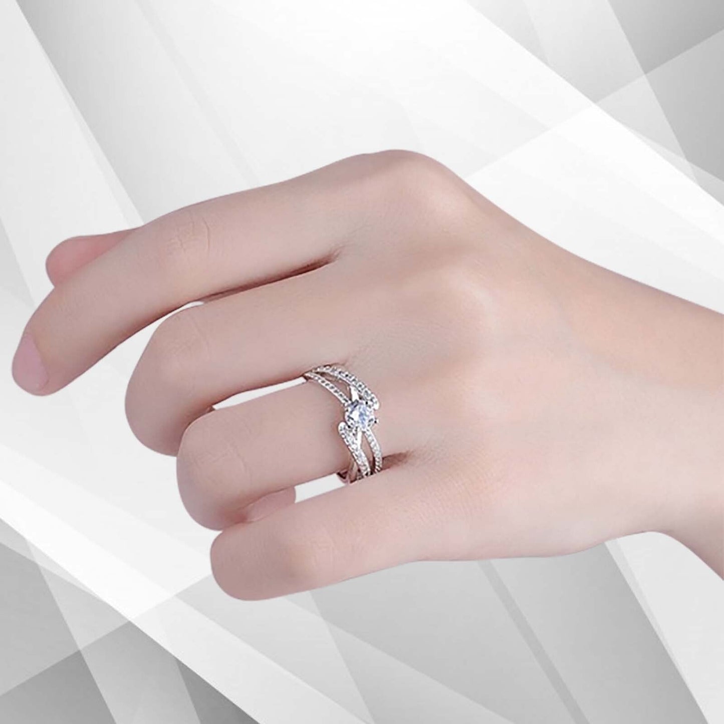 2.0Ct Round-Cut 41 Diamonds Solitaire Bridal Engagement Ring 18K White Gold Over
