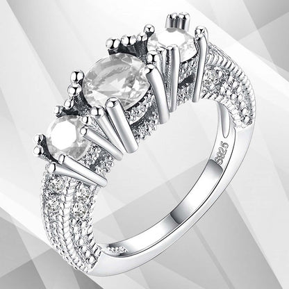 2.0Ct Round-Cut 15 Diamonds 3 Stone Bridal Engagement Ring 18K White Gold Over