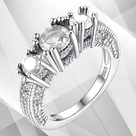2.0Ct Round-Cut 15 Diamonds 3 Stone Bridal Engagement Ring 18K White Gold Over