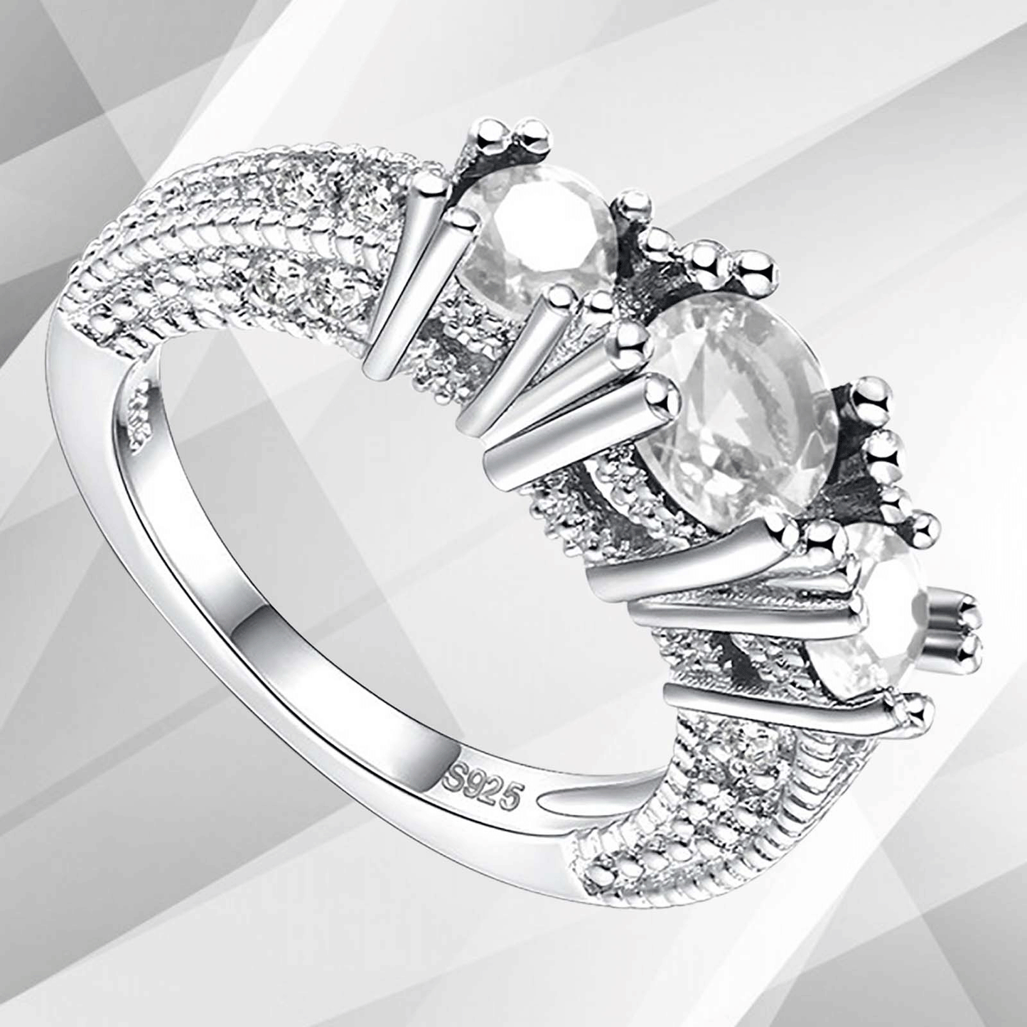 2.0Ct Round-Cut 15 Diamonds 3 Stone Bridal Engagement Ring 18K White Gold Over