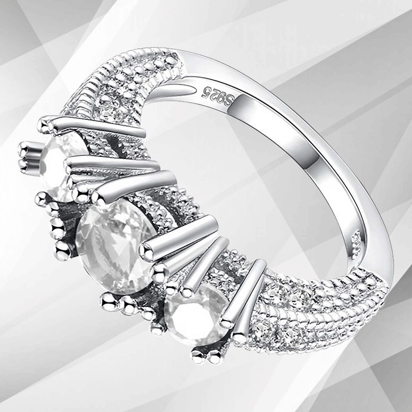2.0Ct Round-Cut 15 Diamonds 3 Stone Bridal Engagement Ring 18K White Gold Over