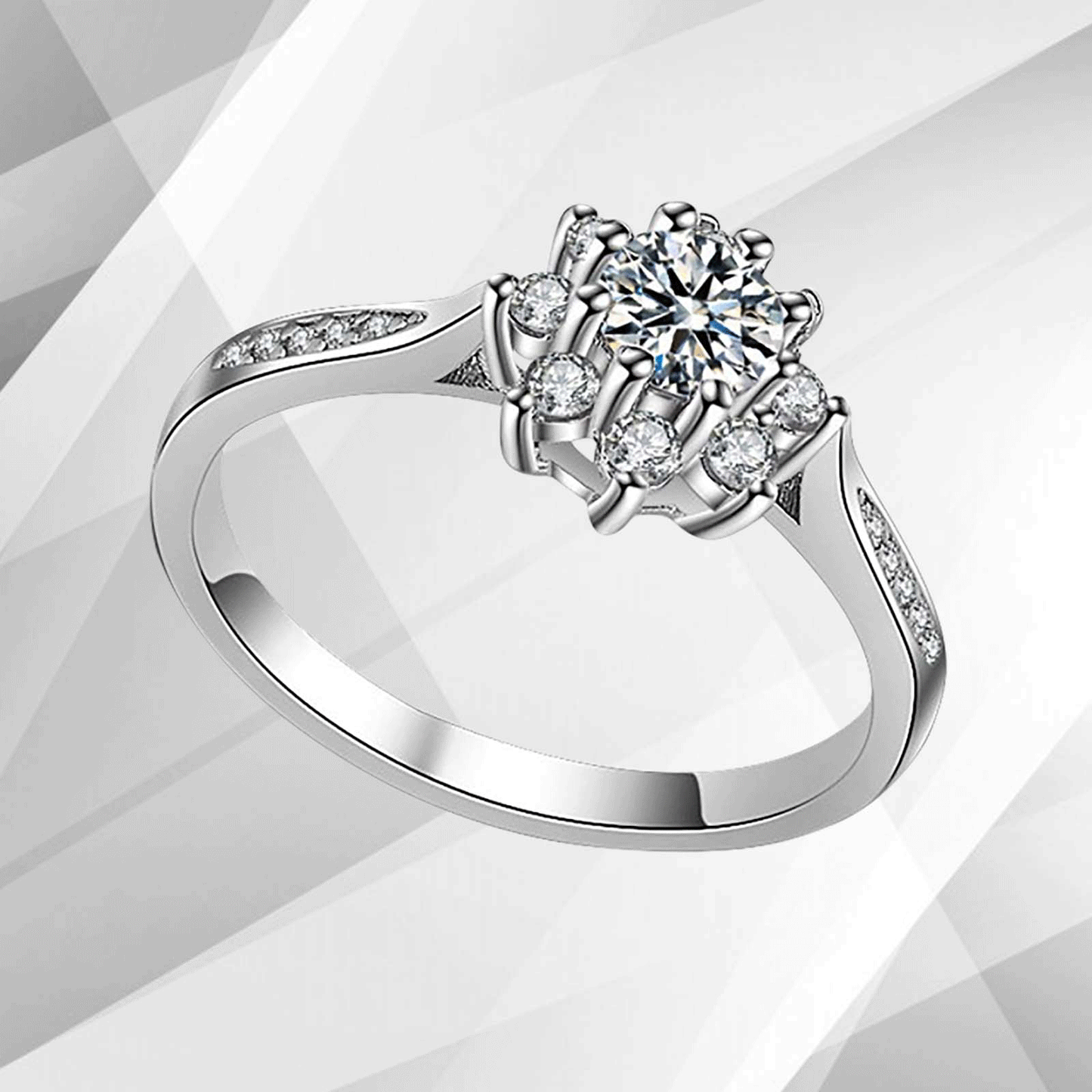 1.8Ct Round-Cut 19 CZ Diamonds Halo Women Engagement Ring 14Ct White Gold Over