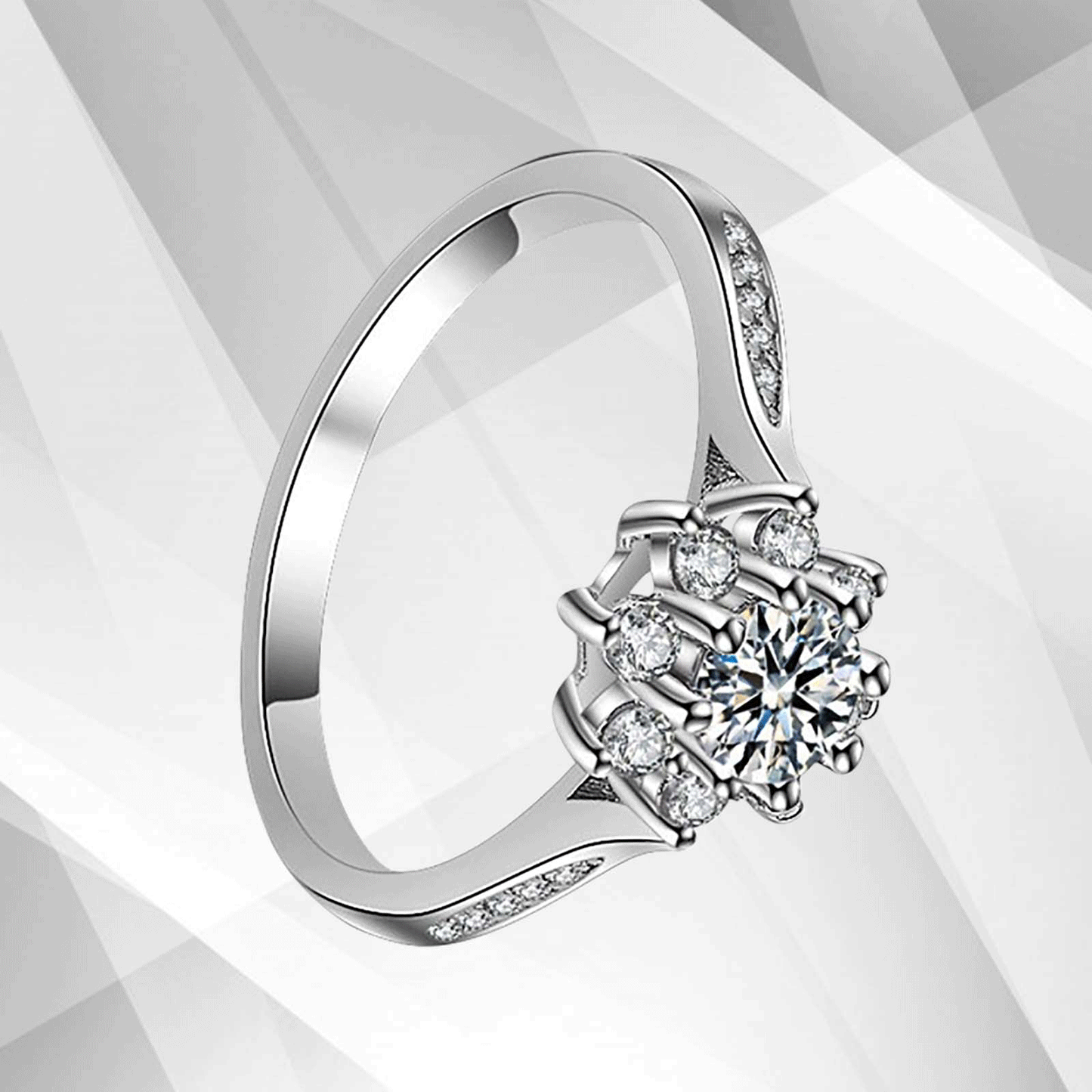 1.8Ct Round-Cut 19 CZ Diamonds Halo Women Engagement Ring 14Ct White Gold Over