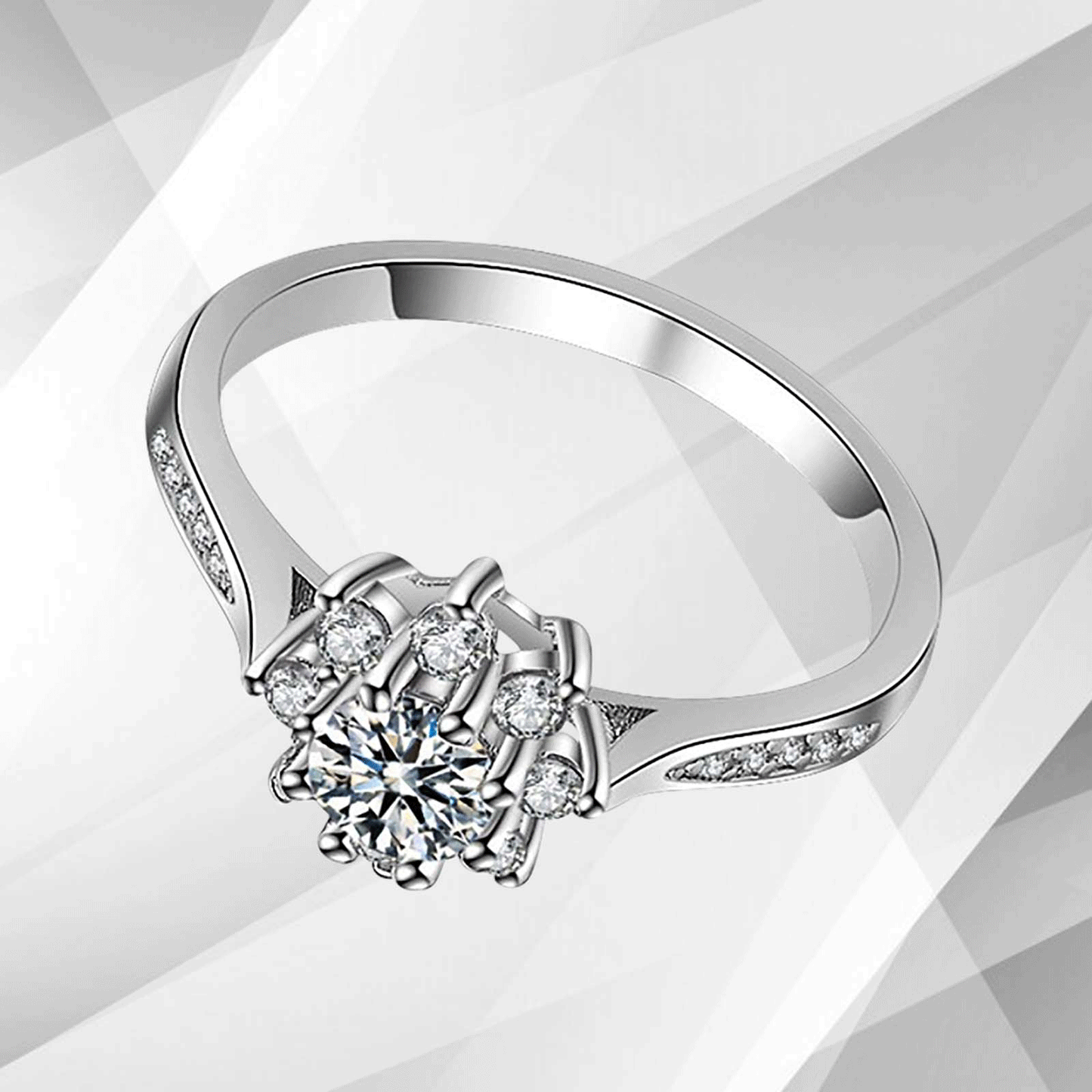 1.8Ct Round-Cut 19 CZ Diamonds Halo Women Engagement Ring 14Ct White Gold Over