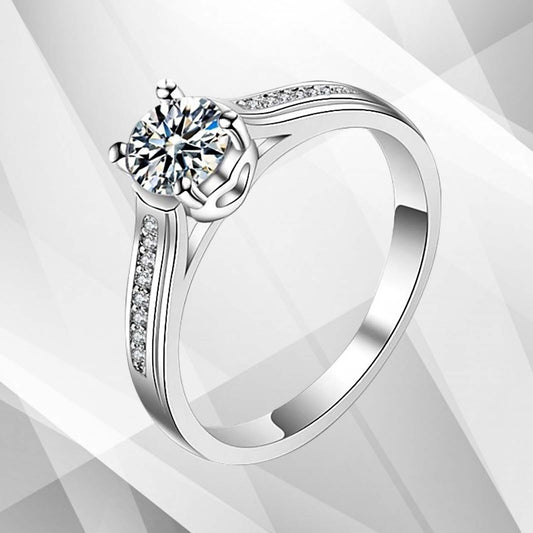 1.80Ct Round-Cut 17 Diamonds Solitaire Girls Engagement Ring 18K White Gold Over