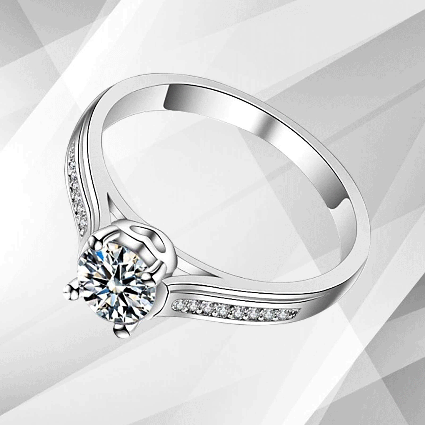 1.80Ct Round-Cut 17 Diamonds Solitaire Girls Engagement Ring 18K White Gold Over