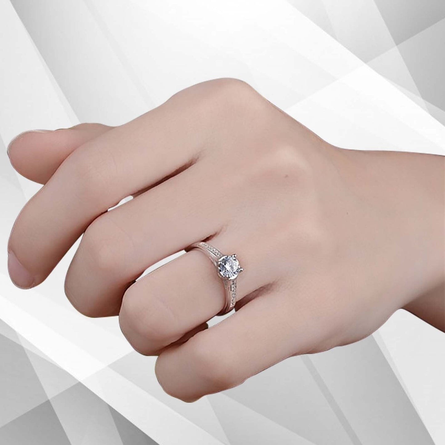 1.80Ct Round-Cut 17 Diamonds Solitaire Girls Engagement Ring 18K White Gold Over