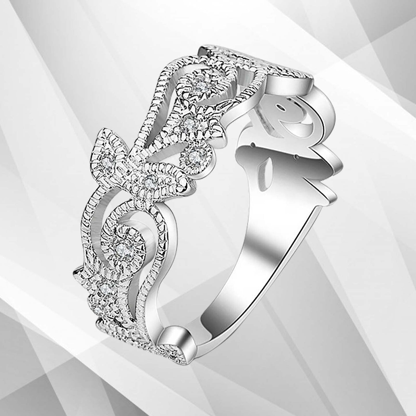 0.35Ct 19 Diamonds Designer Sparkling Bridal Engagement Ring 18K White Gold Over
