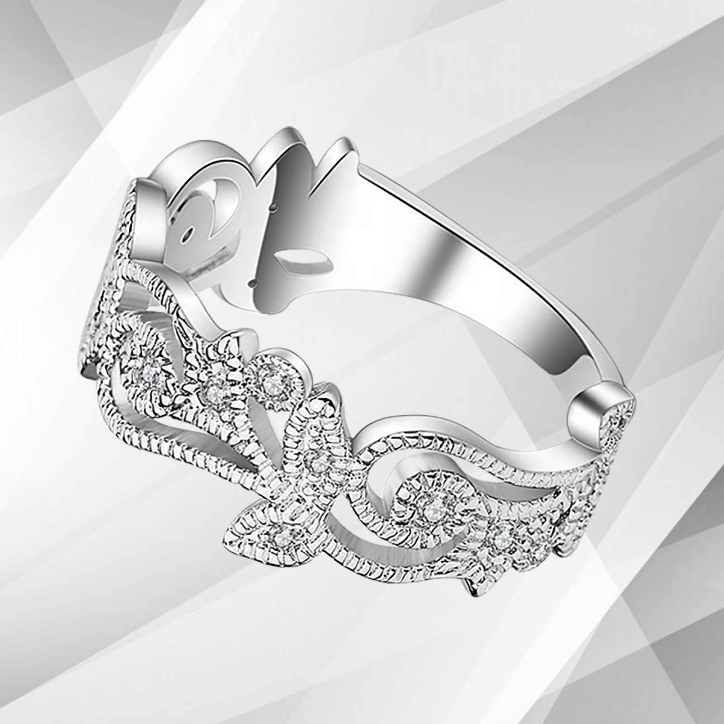 0.35Ct 19 Diamonds Designer Sparkling Bridal Engagement Ring 18K White Gold Over