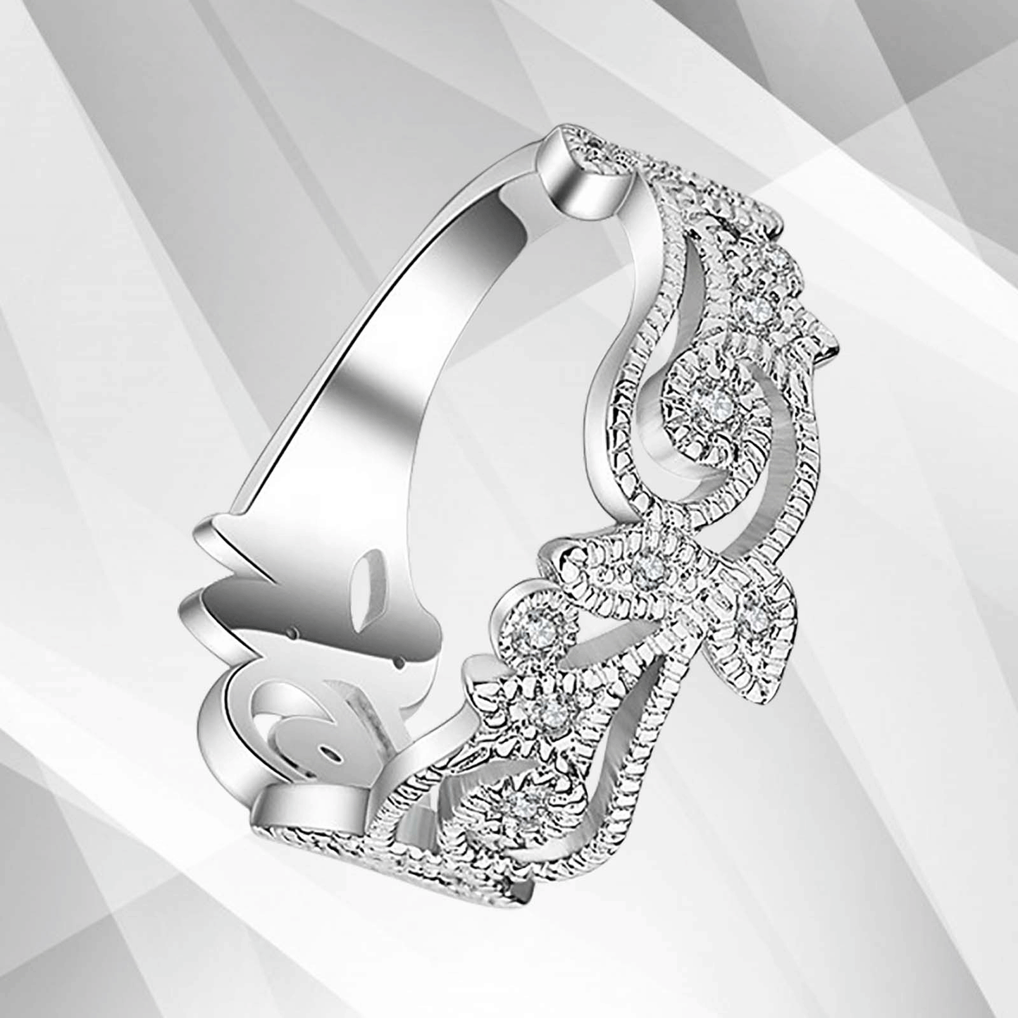 0.35Ct 19 Diamonds Designer Sparkling Bridal Engagement Ring 18K White Gold Over