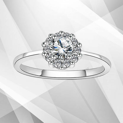 1.8Ct Round-Cut 11 CZ Diamonds Halo Bridal Engagement Ring 9Ct White Gold Over