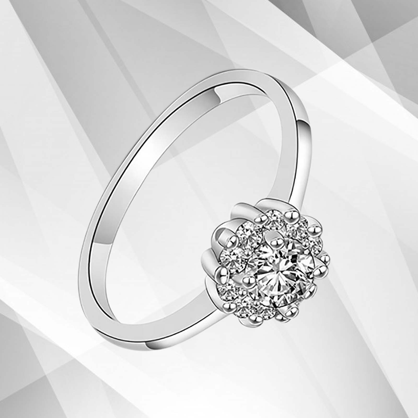 1.8Ct Round-Cut 11 CZ Diamonds Halo Bridal Engagement Ring 9Ct White Gold Over