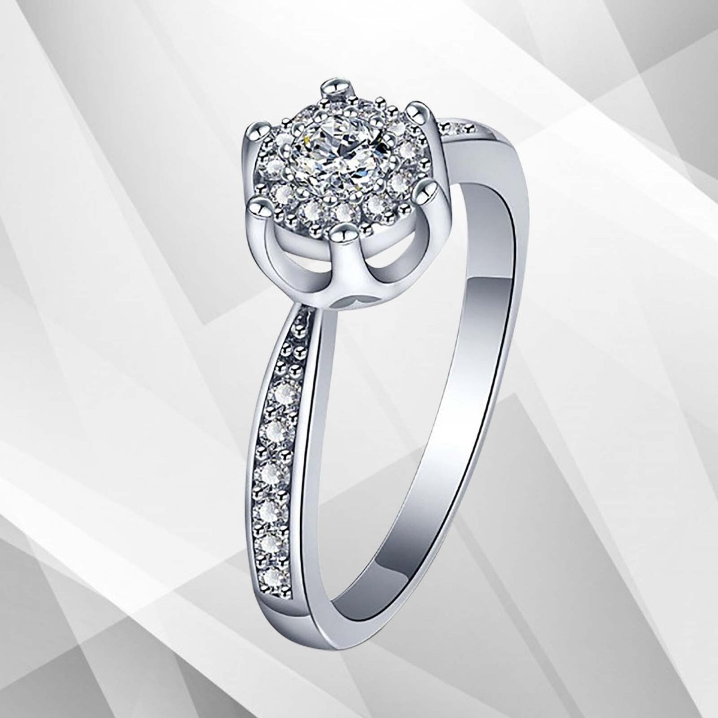 1.68Ct Round-Cut 26 CZ Diamonds Halo Bridal Engagement Ring 18Ct White Gold Over