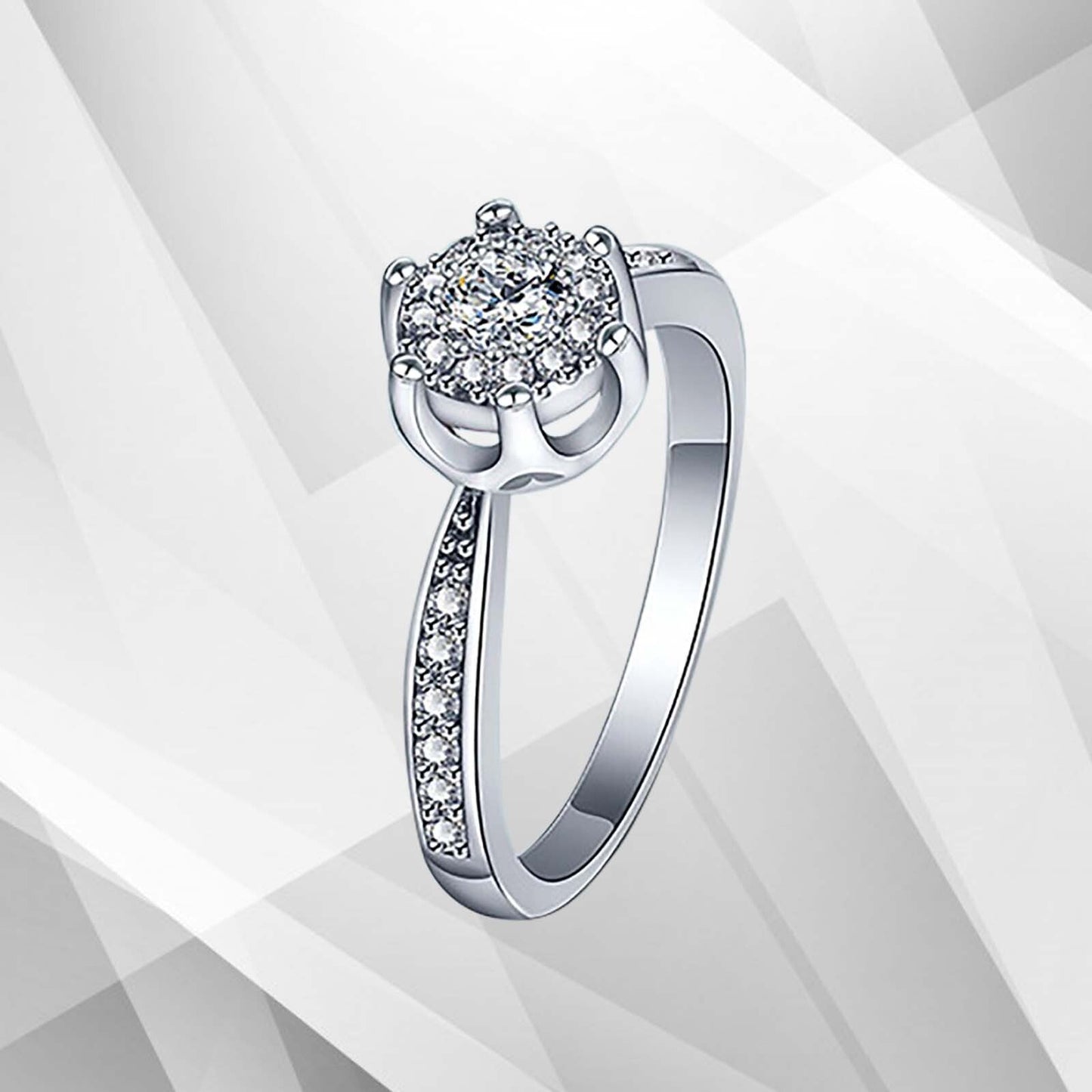 1.68Ct Round-Cut 26 CZ Diamonds Halo Bridal Engagement Ring 18Ct White Gold Over