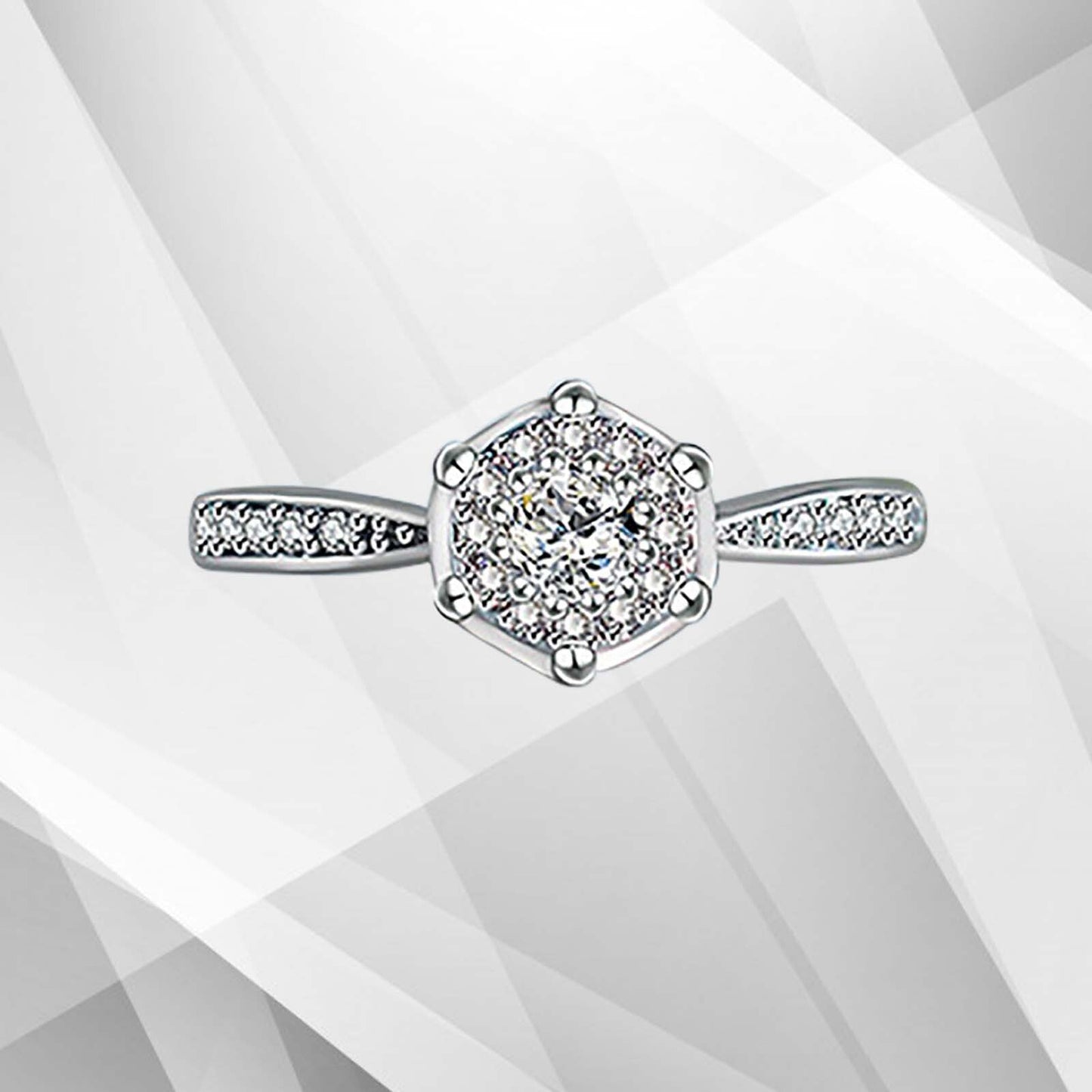 1.68Ct Round-Cut 26 CZ Diamonds Halo Bridal Engagement Ring 18Ct White Gold Over