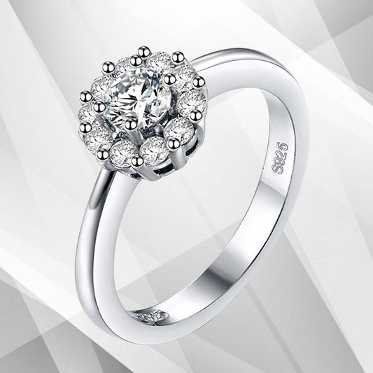 1.7Ct Round-Cut 11 CZ Diamonds Halo Bridal Engagement Ring 18K White Gold Over