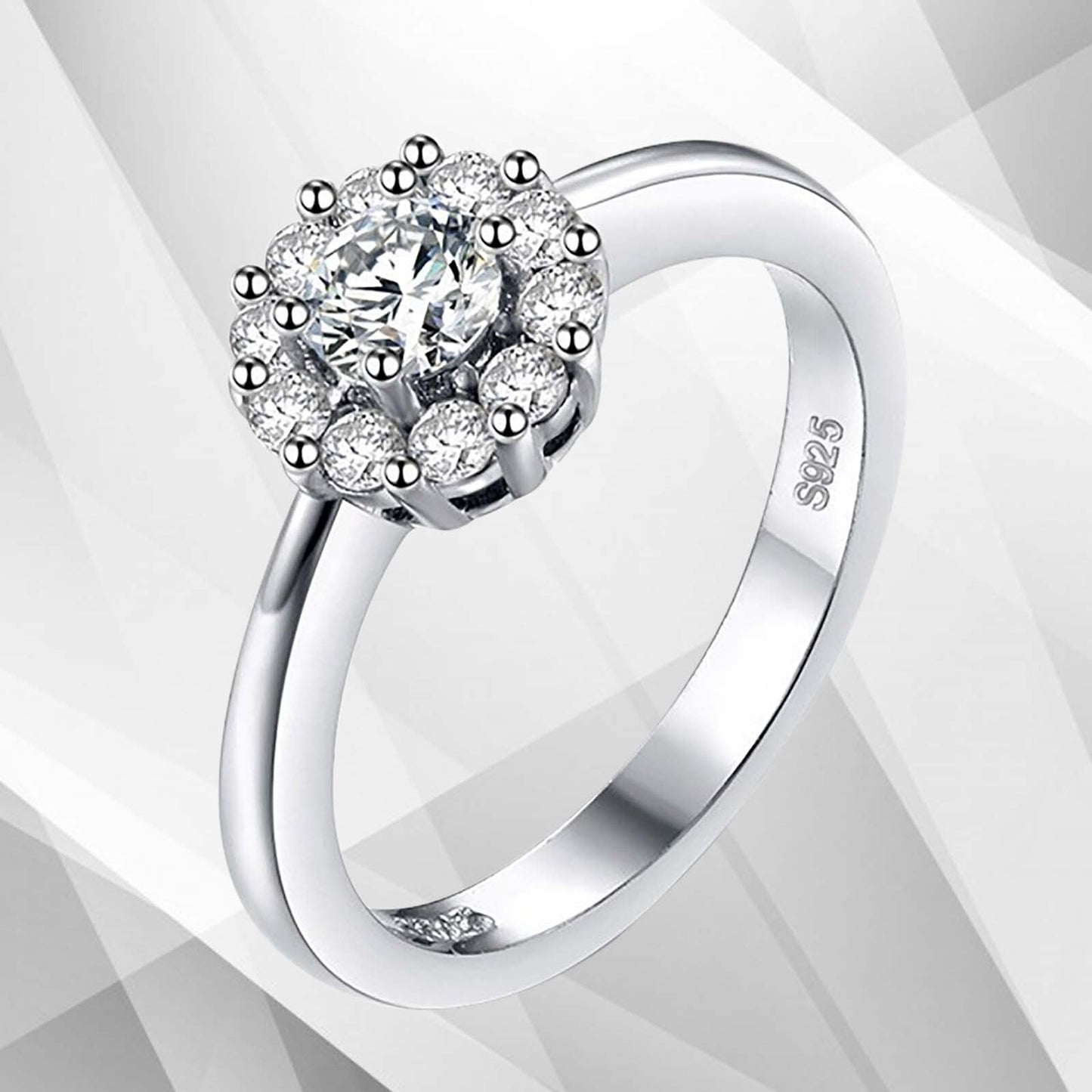 1.7Ct Round-Cut 11 CZ Diamonds Halo Bridal Engagement Ring 18K White Gold Over