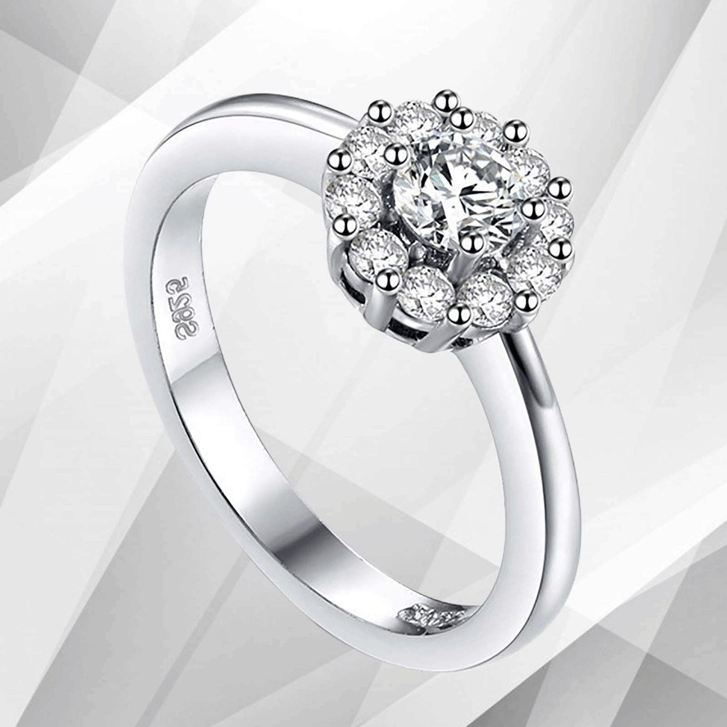 1.7Ct Round-Cut 11 CZ Diamonds Halo Bridal Engagement Ring 18K White Gold Over