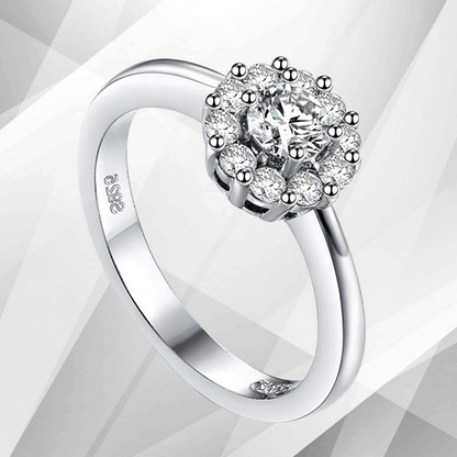 1.7Ct Round-Cut 11 CZ Diamonds Halo Bridal Engagement Ring 18K White Gold Over