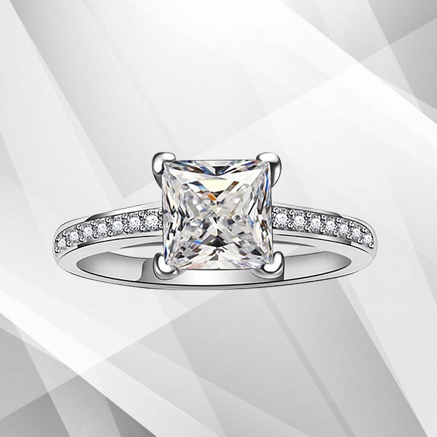 3.2Ct Princess-Cut Diamond Solitaire Bridal Engagement Ring 18Ct White Gold Over
