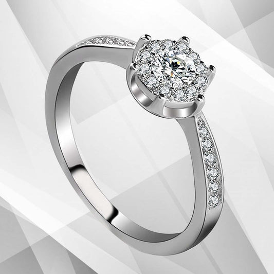 1.68Ct Round-Cut 28 CZ Diamonds Halo Bridal Engagement Ring 18K White Gold Over
