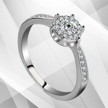 1.68Ct Round-Cut 28 CZ Diamonds Halo Bridal Engagement Ring 18K White Gold Over