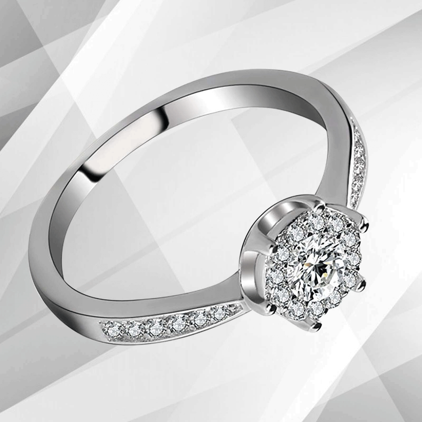 1.68Ct Round-Cut 28 CZ Diamonds Halo Bridal Engagement Ring 18K White Gold Over