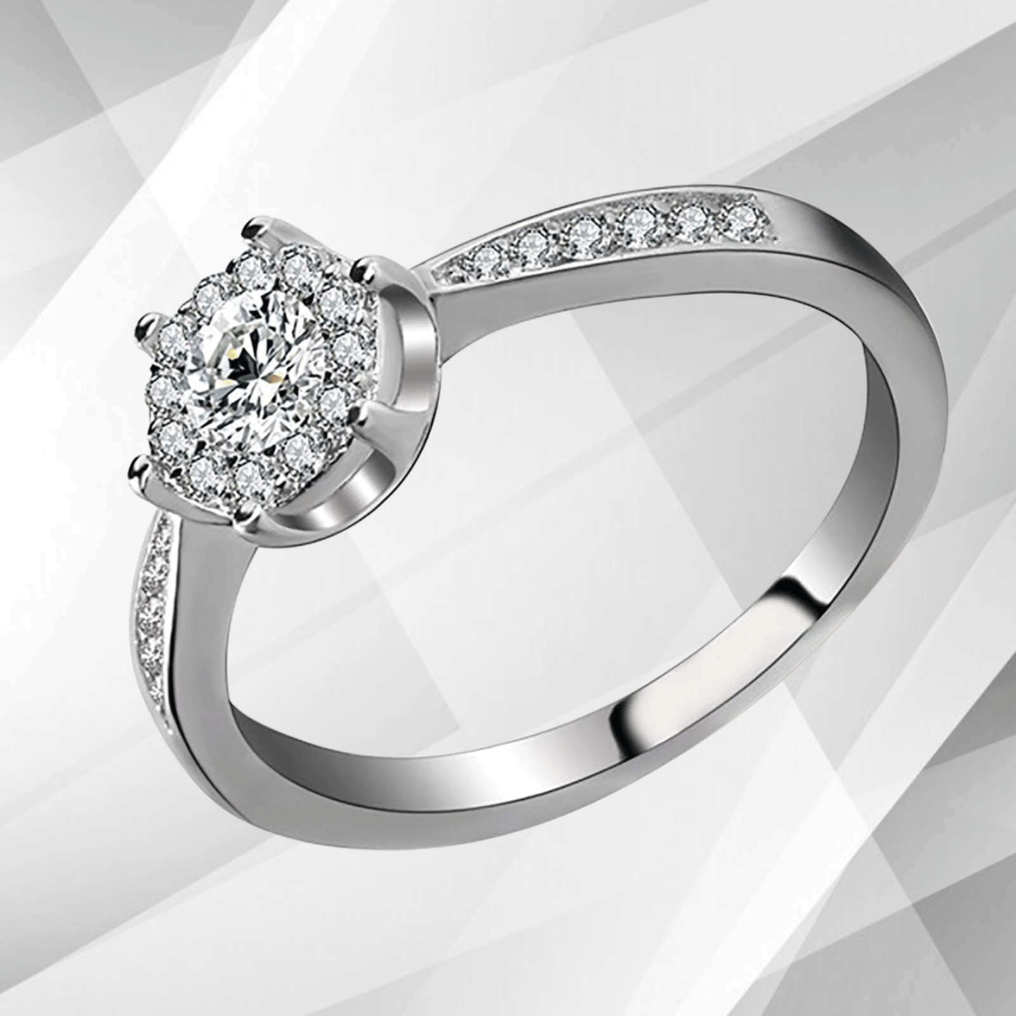 1.68Ct Round-Cut 28 CZ Diamonds Halo Bridal Engagement Ring 18K White Gold Over