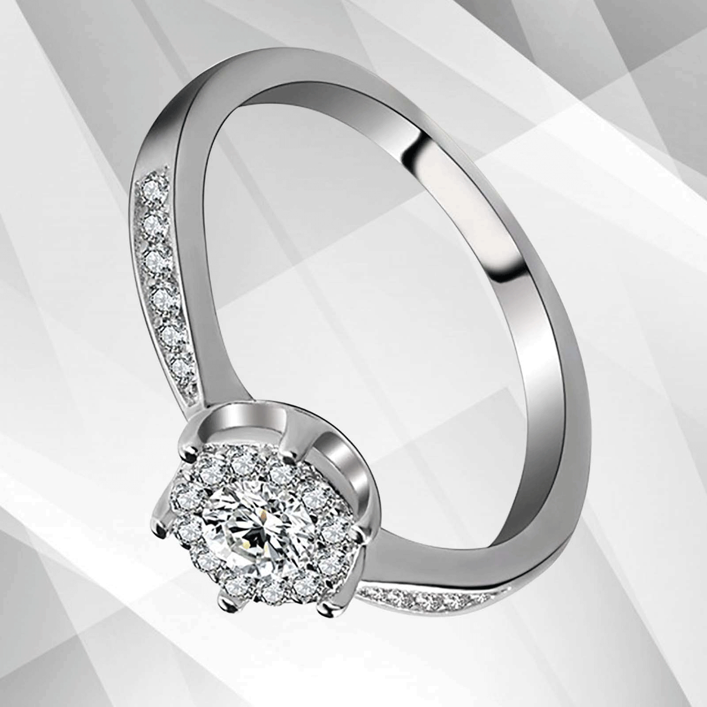 1.68Ct Round-Cut 28 CZ Diamonds Halo Bridal Engagement Ring 18K White Gold Over