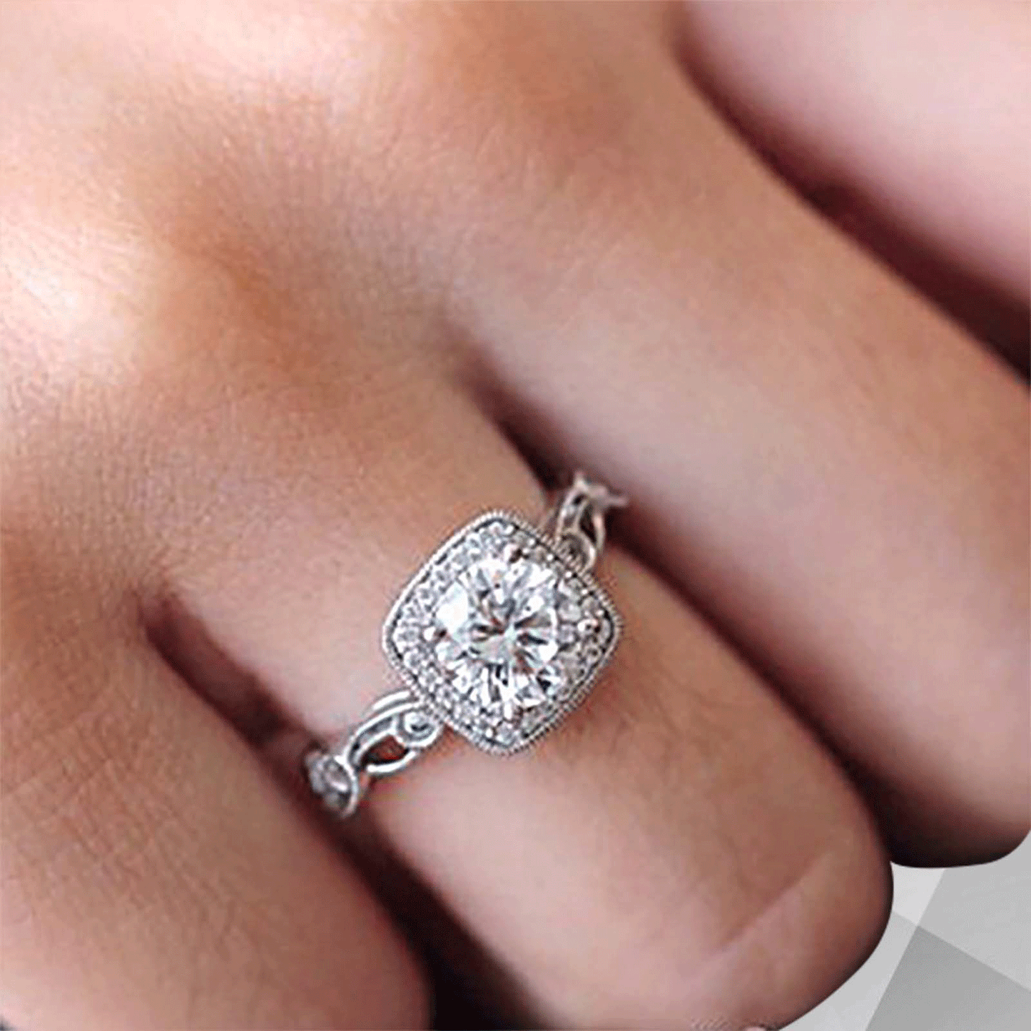 2.88Ct Large CZ Diamond Cushion Halo Bridal Engagement Ring 18Ct White Gold Over
