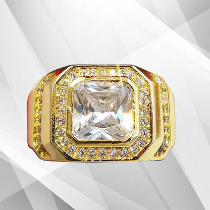 Gents 2.88Ct Square-Cut 44 CZ Diamonds Solitaire Ring Size P-Z 18Ct Gold Over