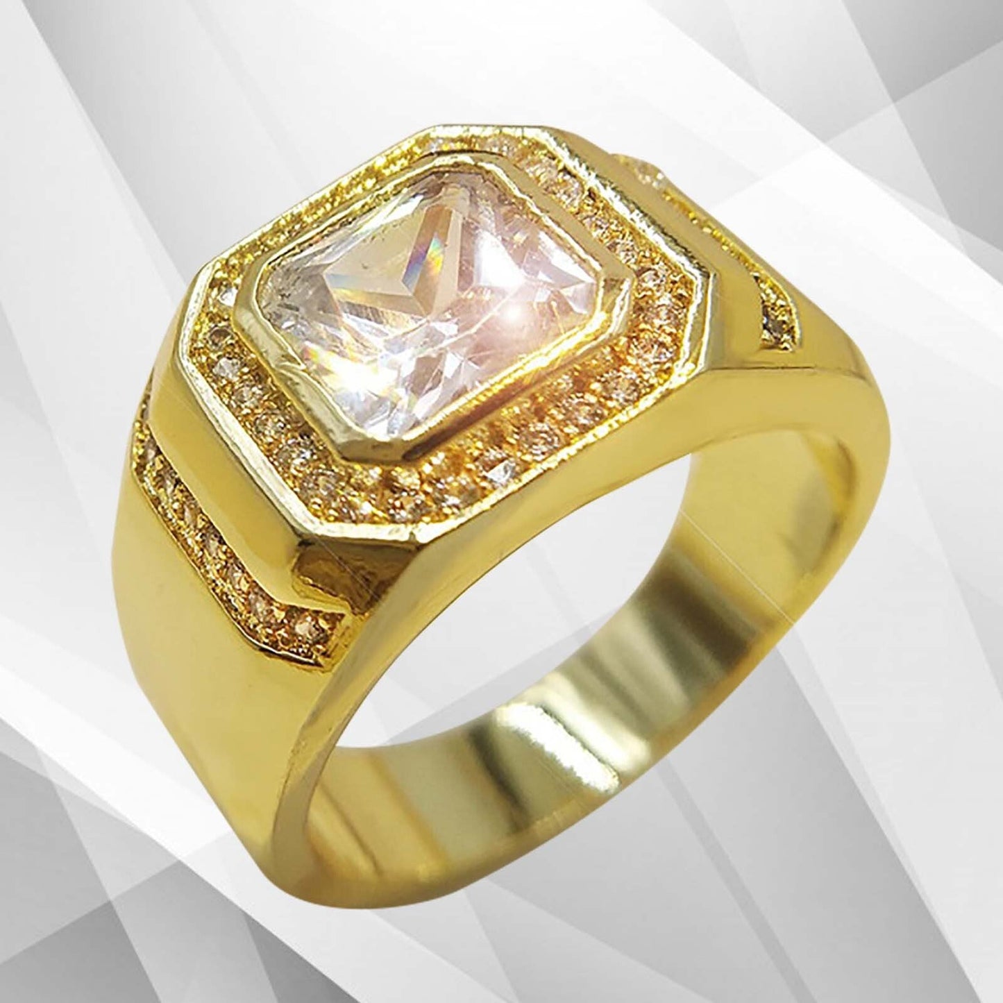 Gents 2.88Ct Square-Cut 44 CZ Diamonds Solitaire Ring Size P-Z 18Ct Gold Over