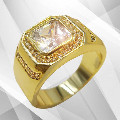 Gents 2.88Ct Square-Cut 44 CZ Diamonds Solitaire Ring Size P-Z 18Ct Gold Over