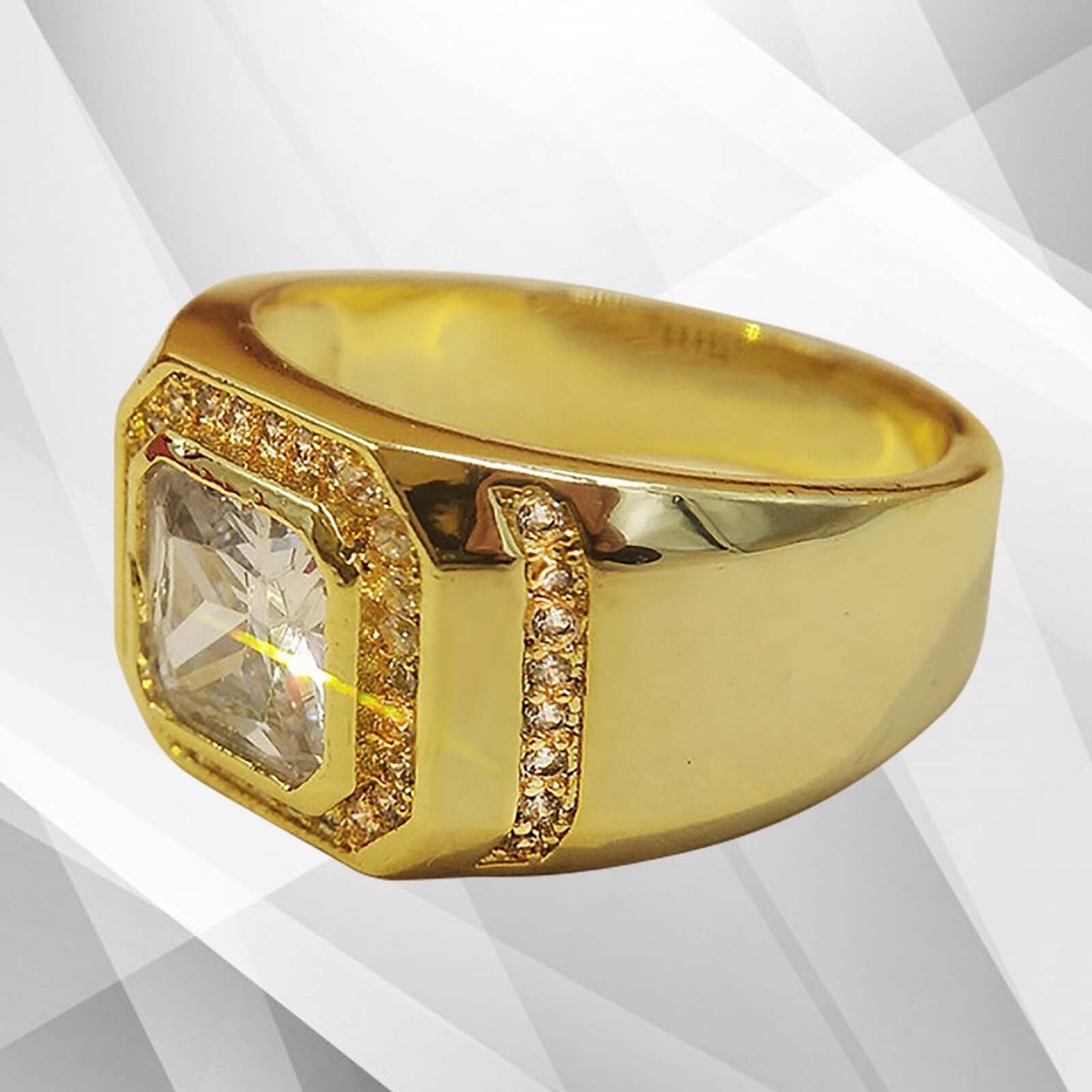 Gents 2.88Ct Square-Cut 44 CZ Diamonds Solitaire Ring Size P-Z 18Ct Gold Over