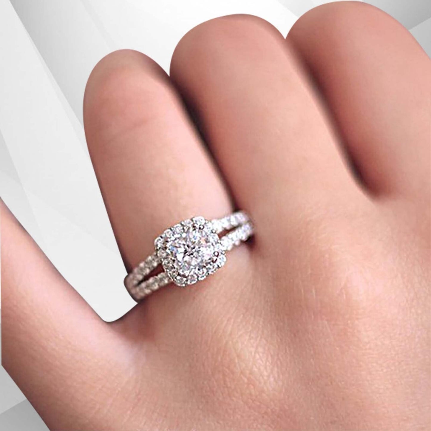 2.5Ct Round-Cut Diamond Cushion Halo Bridal Engagement Ring 18K White Gold Over