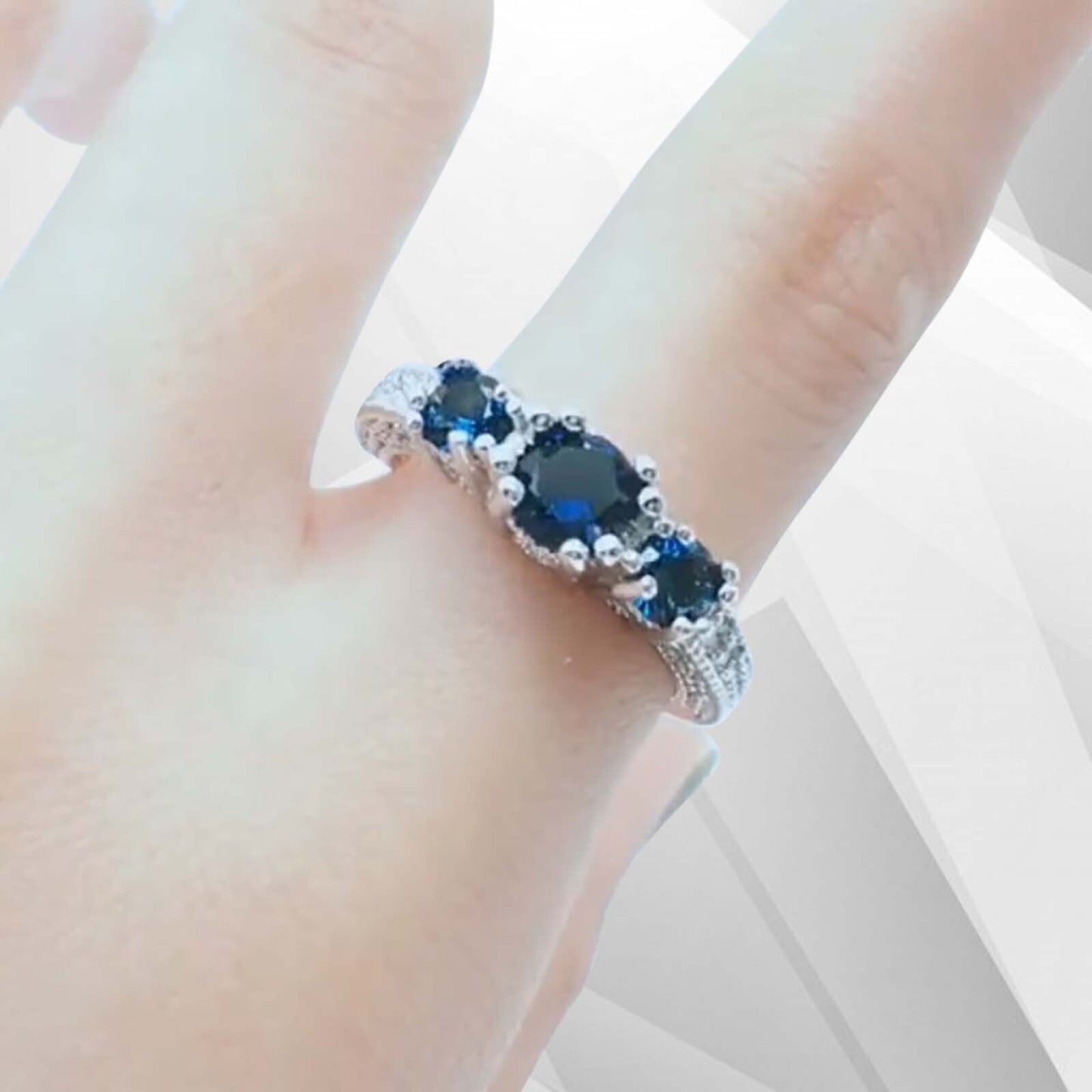 1.8Ct Round-Cut Blue CZ Diamonds Three Stone Engagement Ring 18K White Gold Over