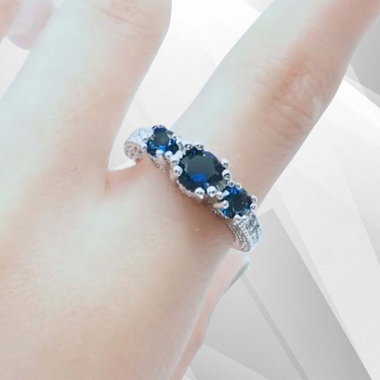 1.8Ct Round-Cut Blue CZ Diamonds Three Stone Engagement Ring 18K White Gold Over