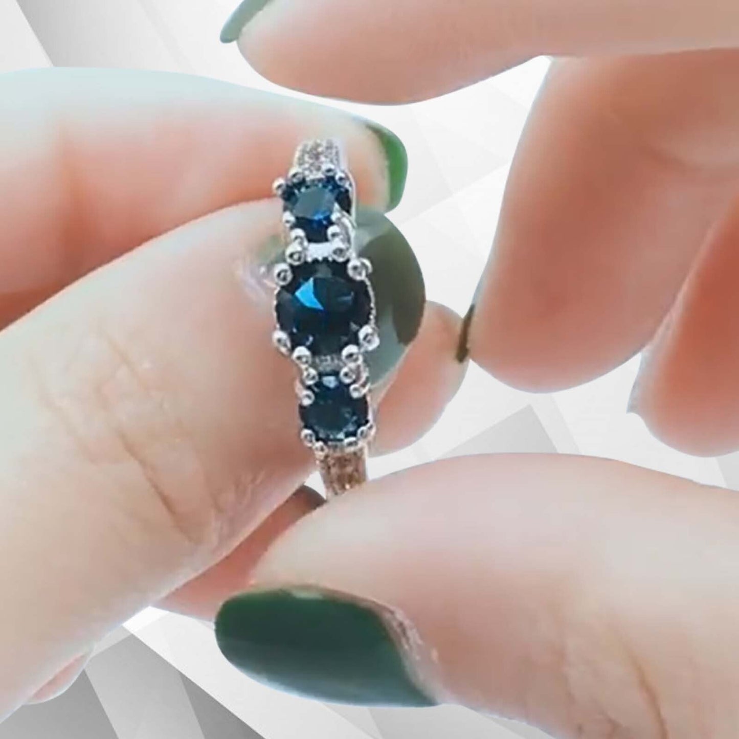 1.8Ct Round-Cut Blue CZ Diamonds Three Stone Engagement Ring 18K White Gold Over