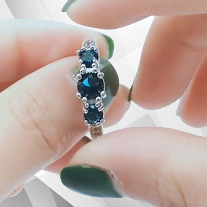 1.8Ct Round-Cut Blue CZ Diamonds Three Stone Engagement Ring 18K White Gold Over