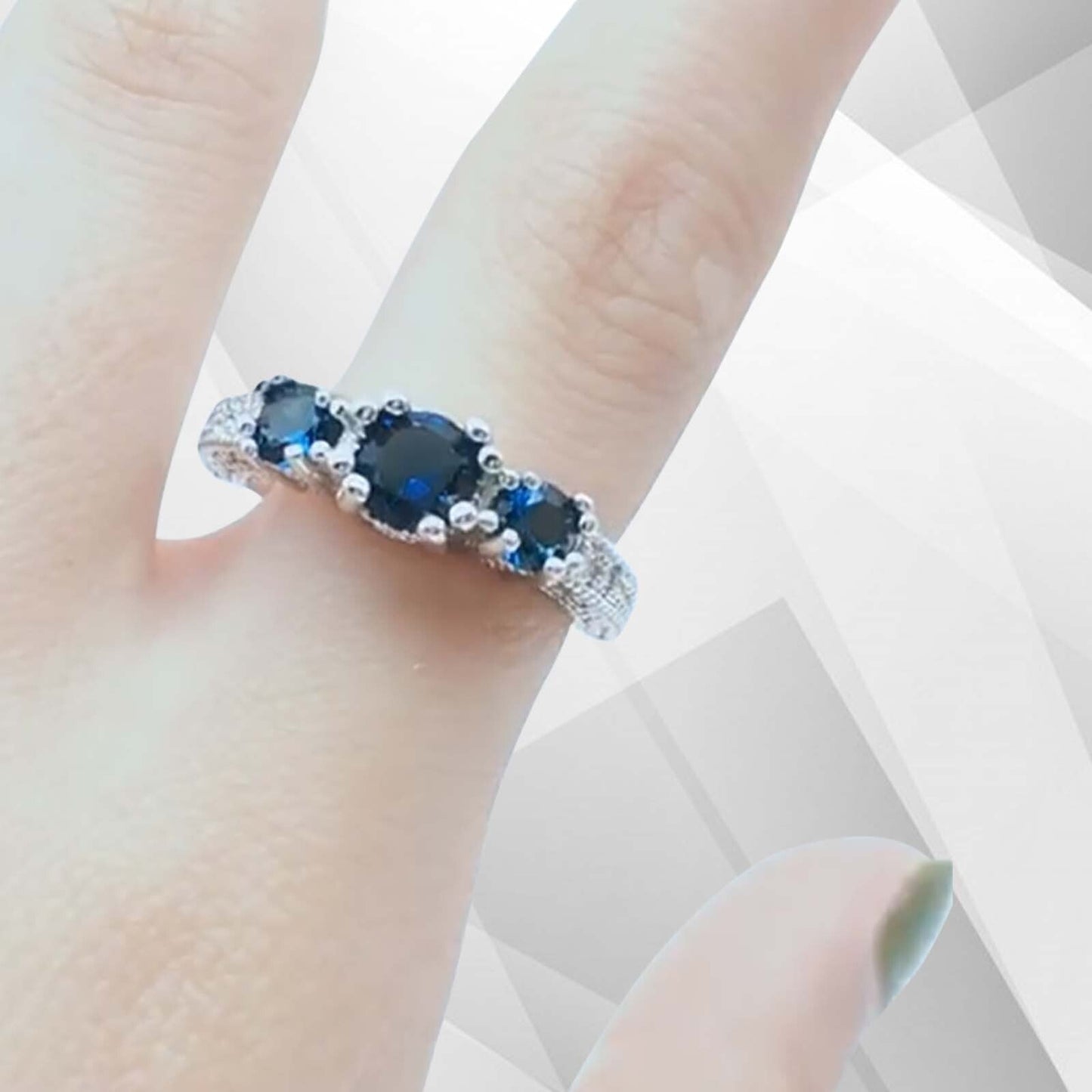 1.8Ct Round-Cut Blue CZ Diamonds Three Stone Engagement Ring 18K White Gold Over
